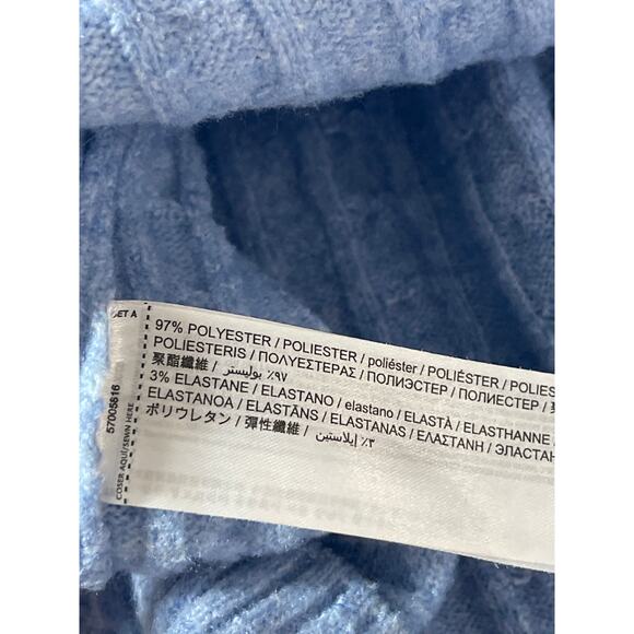 MNG Mango Women's Blue Cable Rib Knit Crew Neck Long Sleeve Sweater Top Size S - Picture 4 of 4